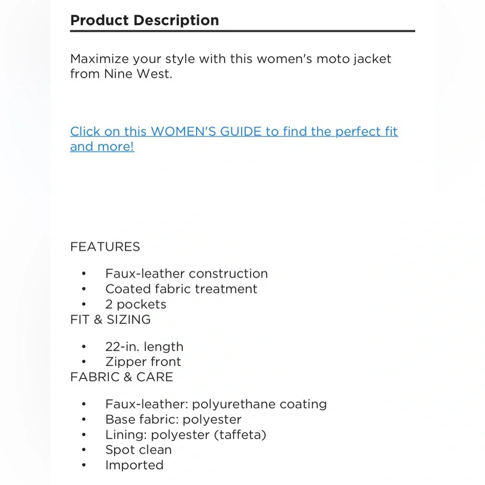 NWT Nine West Faux-Leather Moto Jacket Size XS - Picture 9 of 9